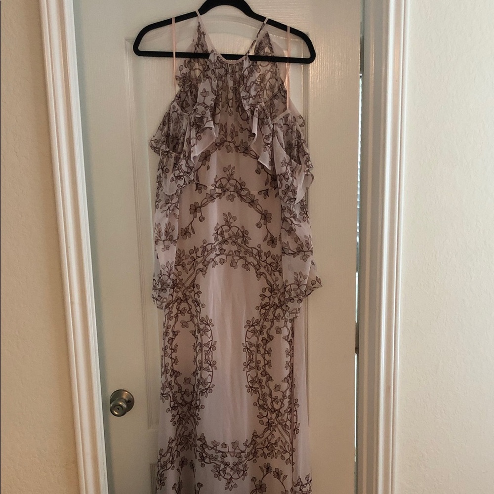 BCBGMaxAzria Blush Dress with Taupe Floral Embroidery